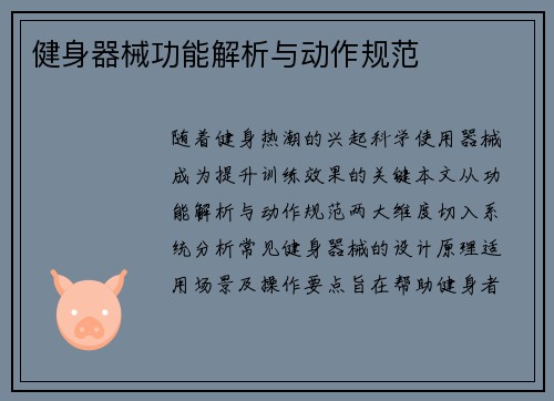 健身器械功能解析与动作规范